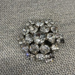 Vintage Brooch Domed Silver Tone Crystal Rhinestones 1.75 Inches