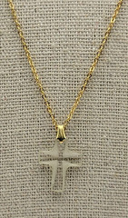 Vintage Gold Tone Chain Clear Glass Cross Necklace 18 Inch Spring Ring Clasp