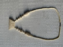 VTG Necklace Natural Carved Bovine Bone Silvertone Barrel Clasp 30” Handcrafted