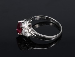 Vintage 0.68ct Intense Red Ruby & 0.08ct Diamond Platinum Handmade Ring Size 5