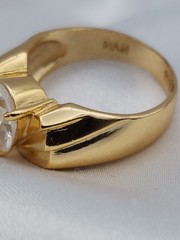 Vintage 18k Gold Over Sterling HAN 2ct Pear Chervon 5.6Gr Sz 6.75 Ring Band
