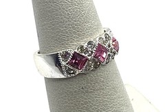 Vintage Serling silver Pink & Clear Sparkle CZ Cocktail Band Ring Size 5.5