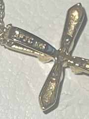 Vintage Small 10K Solid Gold Cross Pendant With Diamonds & Thin Chain NEW