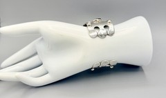Impressive Modernist Sterling Cuff Bracelet w Onyx Stones 48.6g Brutalist Estate