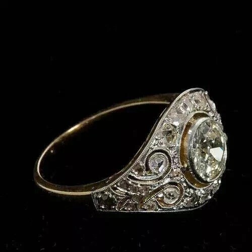 Art Deco Style 3.55Ct Lab Created Diamond 14K Yellow Gold Finish Engagement Ring