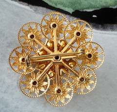 Vintage “Jems by JMS” Jewelry 12K Gold-Filled Aurora Borealis 1.5″ Brooch Pin