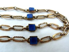 VINTAGE MURAT FRANCE 12K GOLD FILLED LAPIS GEMSTONE STATIONS LINK NECKLACE ~ 28″