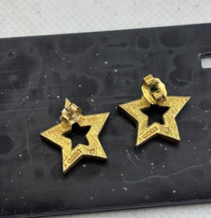 Vintage Avon Gold Tone Star Pierced Stud Earrings with Blue Inset Stones