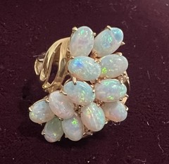 Modernist 14K Gold Opal Cluster Ring 12 Natural Opals Size 7.75 Vintage Fire!