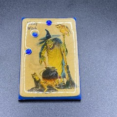 Vintage Handmade Jeannie Signed Wacky Witch Brooch Halloween Cauldron Cat