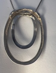 AGI Sterling Silver Double Oval Marcacite 1.5” Pendant Necklace 22” Chain ITALY