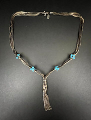 Medici Signed Silver Tone Turquoise Glass Beads Braided Multi Strand Necklace