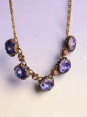 Art Nouveau Austrian Lilac Purple & Pink Crystal Brass Filigree Necklace