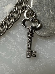 Vintage Sterling Silver Double Link Charm Bracelet Charms Heart Key 7 1/2” Love