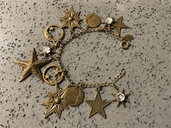 Vintage GLASS WORKS Studio Gold Tone Sun Moon Stars Necklace & Bracelet SET