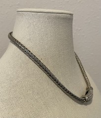 Snake Silvertone Magnetic Clasp Front Barrel Minor Gold Tone Detail Necklace