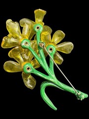 Vintage Uranium Cellulose Acetate Floral Brooch And Clip On Earring Set READ