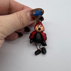 Vintage Resin Ladybug Brooch Red Black Dangle Leg Whimsical Insect Pin J109
