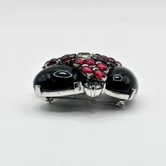Vintage Unique Rhinestone Lucite Brooch Red Black Acrylic Cabochons 2”