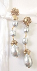 MIRIAM HASKELL 50’S SIGN 2PC S-GREY BAROQUE PEARL ICE CLEAR MONTÉE BRASS ACCENTS