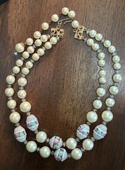 Hobe Double Strand Faux Pearl Venetian Wedding Cake Glass Bead Necklace 16-17”