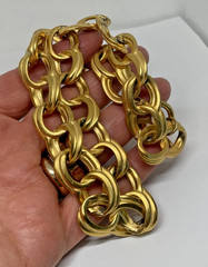Signed Anne Klein Brushed Gold Tone Double Link Statement Choker Necklace