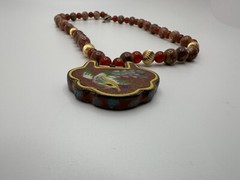 VNT Les Bernard Sterling Silver Jasper Carnelian Cloisonne Bird Necklace JB19