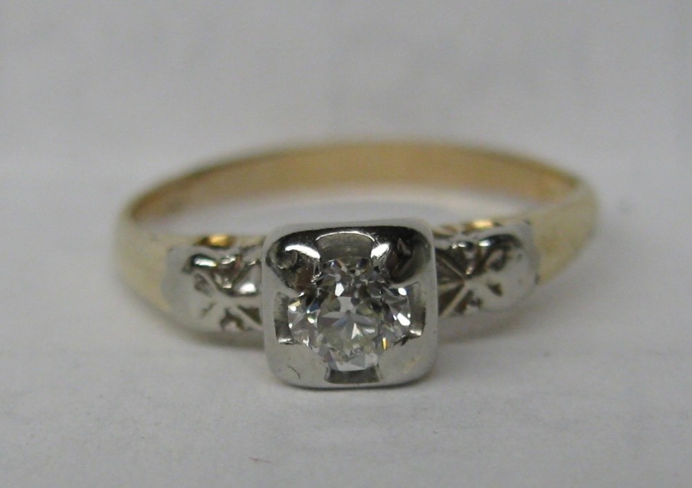 VICTORIAN ANTIQUE 14K GOLD .18ct. OLD EUROPEAN DIAMOND BAND RING SIZE 5.75