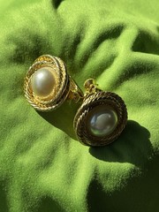 Vintage Gold Tone Faux Pearl Screw Back Earrings Twisted Rope Classic Napier