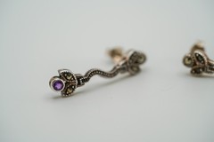 Vintage Sterling Silver Amethyst Marcastie Flower Dangle Earrings 3cm JB39
