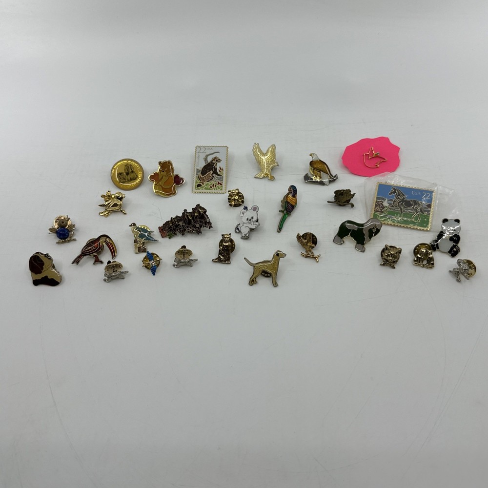 Vintage Animal Enamel Pin Lot Birds Panda Wildlife Cloisonne Gold (PIN-1)