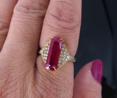 GIA Certified 3.79ct Step Cut Ruby 0.41ct Diamond 18K Yellow Gold Ring Size 7.5