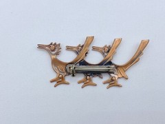 B4-583 VINTAGE BROOCH ROSE GOLD PIN 1.75″ CRYSTAL ROAD RUNNER BIRDS ANIMAL