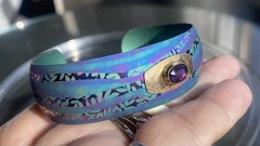 STUNNING HOLLY YASHI CUFF BRACELET, FACETED AMETHYST GEMSTONE ACCENT EX. COND