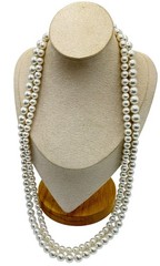 Vintage 50s 60s Japan Faux Pearls Graduated Double Strand Necklace 7mm 9mm 26.5”