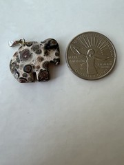Natural Jasper (leopard Skin?) Fetish Vintage Buffalo Bison Charm Pendant