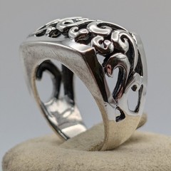 Vintage 925 Sterling Silver Filigree Scroll Openwork Statement Signet Ring 5.5