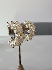 Vintage Silver Tone Pearl & Beads Swirls Earrings Beautiful See Pics 😍 K80