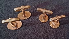 Vintage Yellow Gold-Filled Bullet Back Cufflinks Lot of 2 Oval & Round