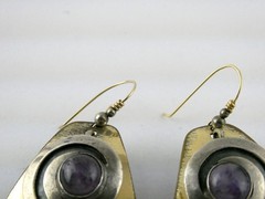 Vintage Artisan Made Mixed Metals Sterling Silver Amethyst Hook Earrings 13.9g
