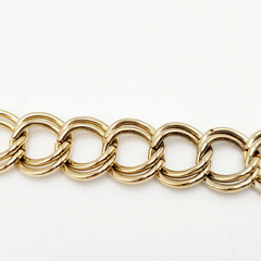Fancy Double Circular Link Fancy Curb Shiny Gold Tone Vintage Chain Bracelet
