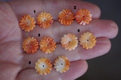 12MM Orange MOP Carved Flower Jackets For Stud Earrings Use With Any Studs