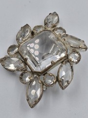 Vintage KC Signed Clear Rhinestone Brooch Pin Silver Tone Art Deco Style