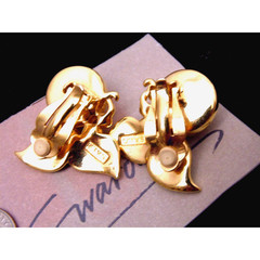 NOS 80s Swarovski Crystal Mabe Pearl Pave Rhinestone Gold Clip Earrings SAL