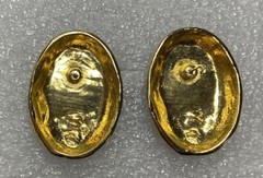 Vintage Large 1.5” Oval Black Enamel Gold Tone Post Earrings For Pierced Ears vg