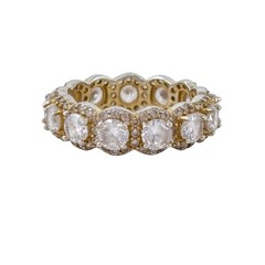 Sterling Silver 925 Gold-Tone Cubic Zirconia Eternity Wedding Band | Size 7