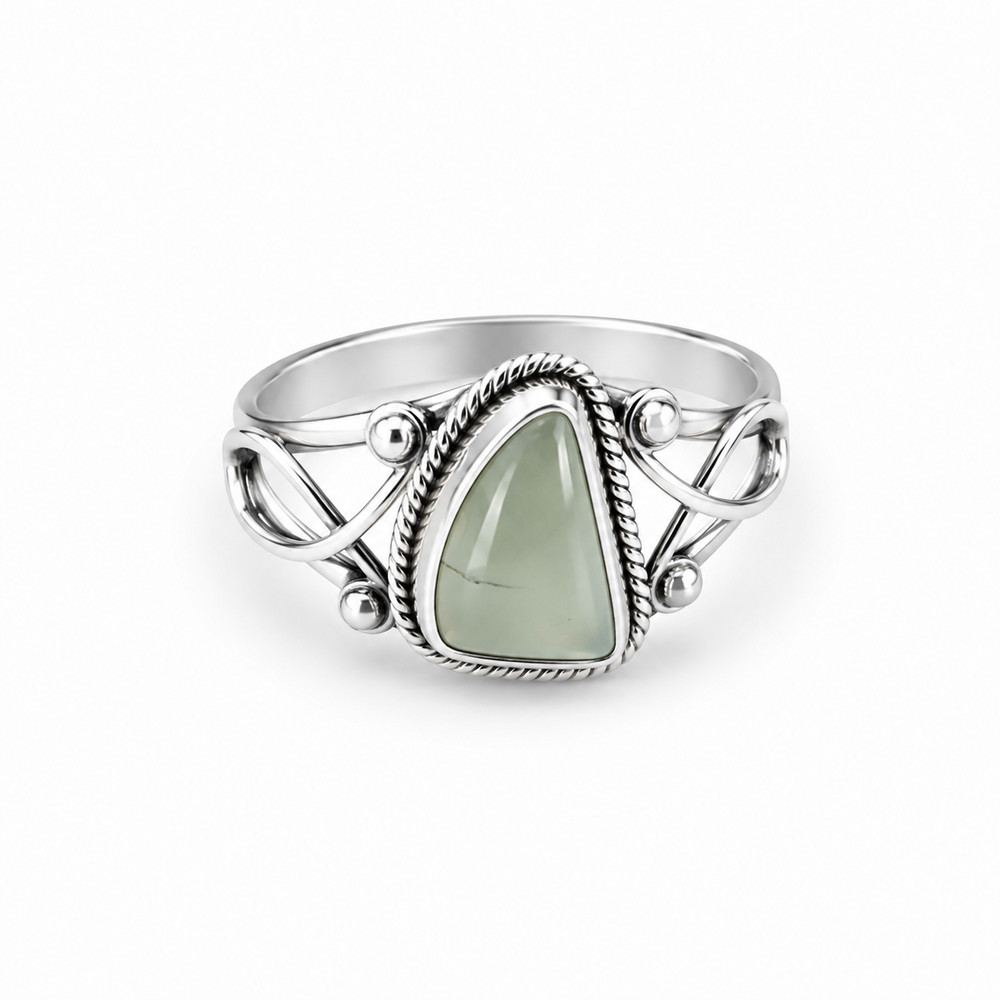 Authentic Beautiful Pale Green Prehnite 925 Sterling Silver Freeform Ring #6.5