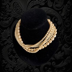 Vintage Carolee Six Strand Faux Pearl Necklace Box Clasp Signed 16” Excellent
