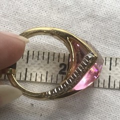 Vintage 18K GE Gold Plated Pink Austrian Crystal & Clear Accents Ring sz 7