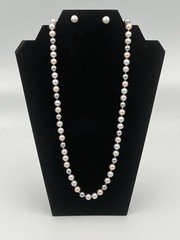 Vintage Gray and Pink Bead Necklace 6 mm with 9 mm earrings
